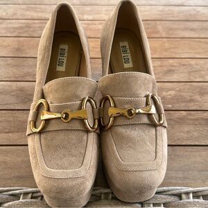 Bibi Lou Zagreb Wood Stacked Heels - Taupe Suede 38/8